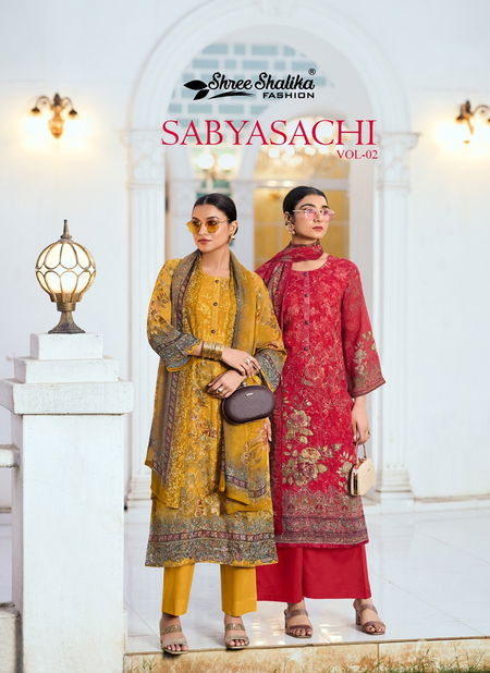 Sabyasachi Vol 2 By Shree Shalika Georgette Printed Embroidery Dress Material Wholesalers In Delhi Catalog